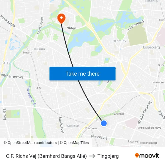 C.F. Richs Vej (Bernhard Bangs Allé) to Tingbjerg map