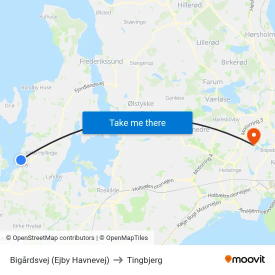 Bigårdsvej (Ejby Havnevej) to Tingbjerg map