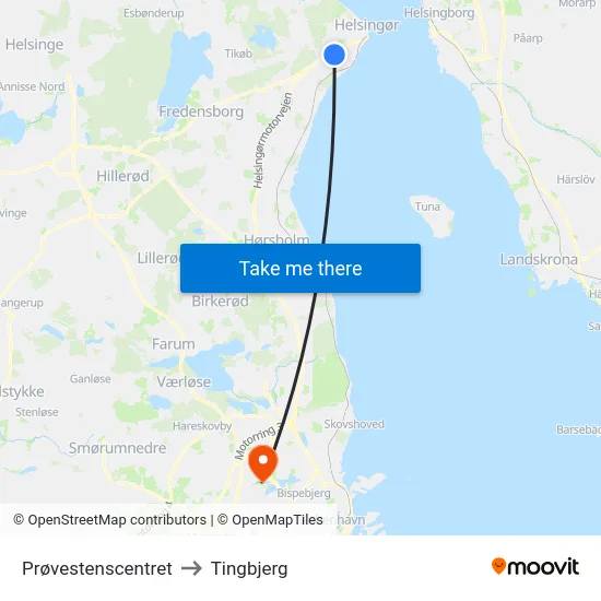 Prøvestenscentret to Tingbjerg map