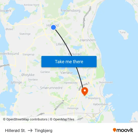 Hillerød St. to Tingbjerg map
