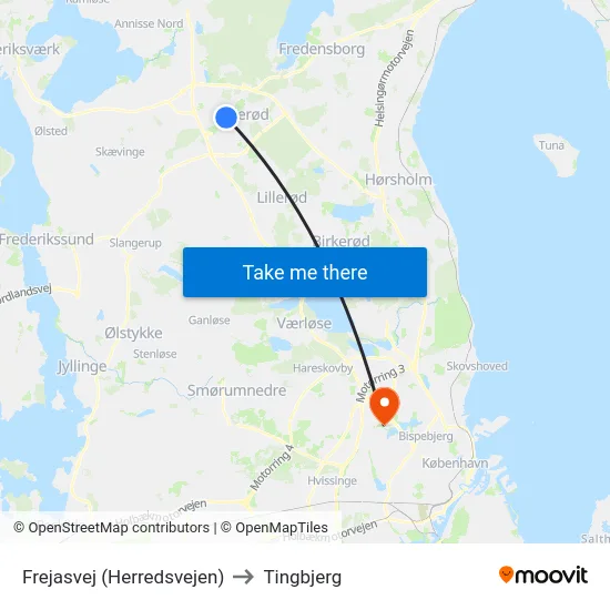 Frejasvej (Herredsvejen) to Tingbjerg map