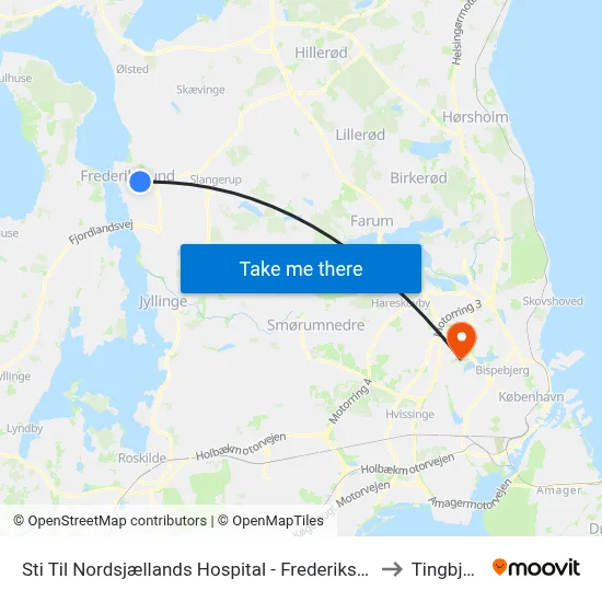 Sti Til Nordsjællands Hospital - Frederikssund to Tingbjerg map