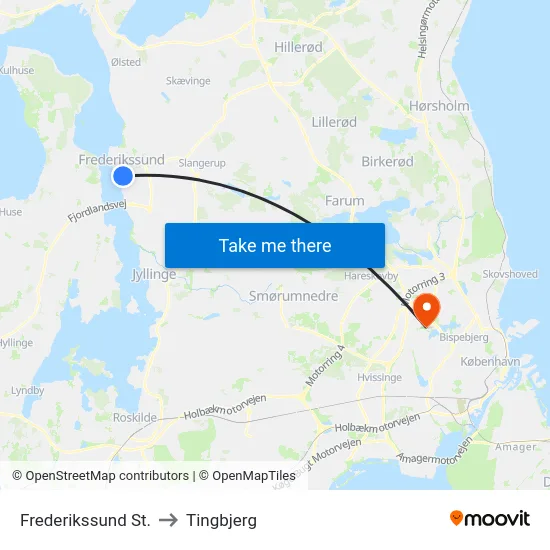 Frederikssund St. to Tingbjerg map