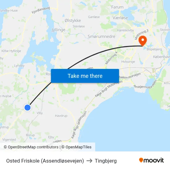 Osted Friskole (Assendløsevejen) to Tingbjerg map