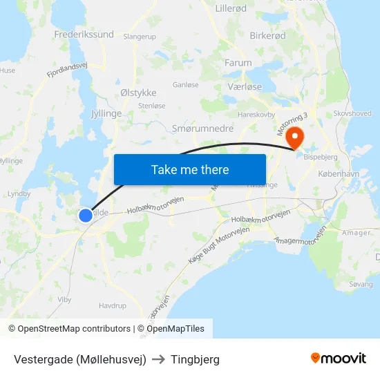 Vestergade (Møllehusvej) to Tingbjerg map