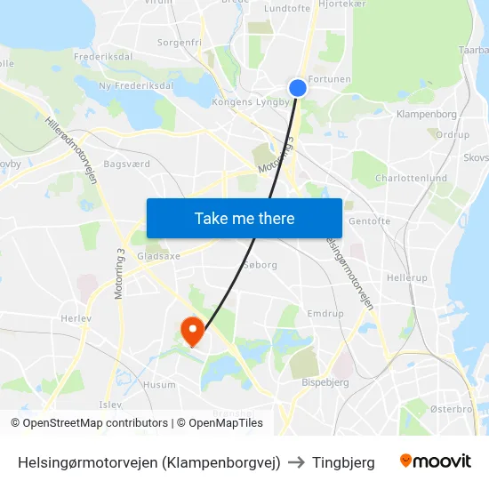 Helsingørmotorvejen (Klampenborgvej) to Tingbjerg map