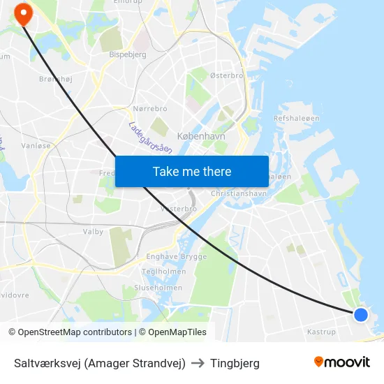 Saltværksvej (Amager Strandvej) to Tingbjerg map