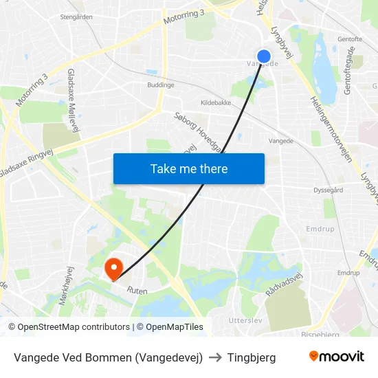 Vangede Ved Bommen (Vangedevej) to Tingbjerg map