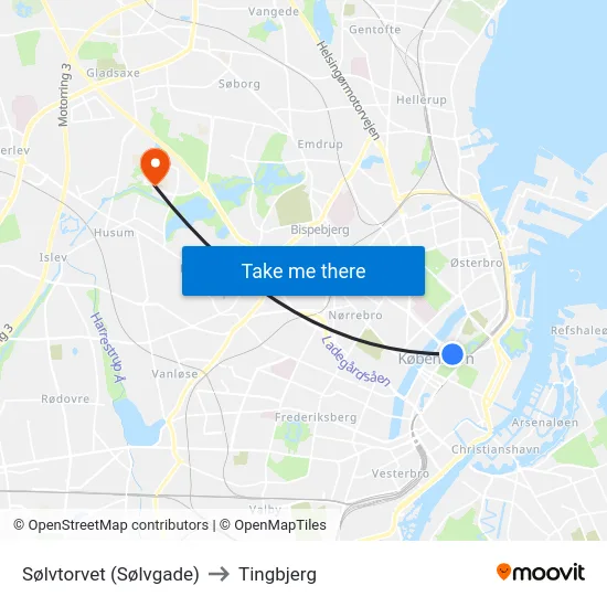Sølvtorvet (Sølvgade) to Tingbjerg map