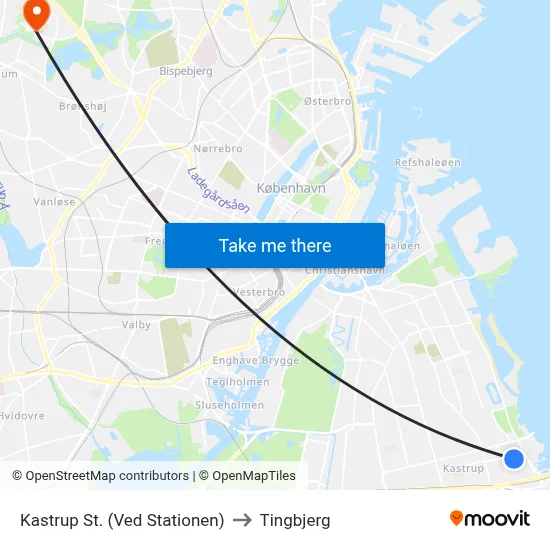 Kastrup St. (Ved Stationen) to Tingbjerg map