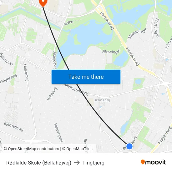 Rødkilde Skole (Bellahøjvej) to Tingbjerg map