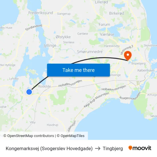 Kongemarksvej (Svogerslev Hovedgade) to Tingbjerg map
