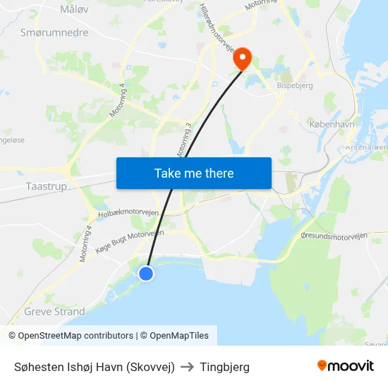 Søhesten Ishøj Havn (Skovvej) to Tingbjerg map