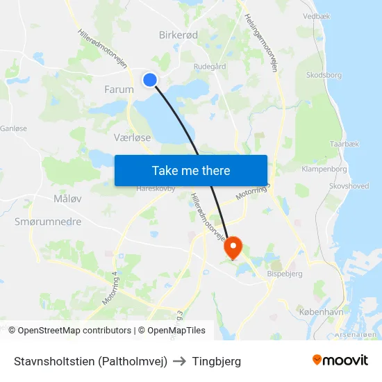 Stavnsholtstien (Paltholmvej) to Tingbjerg map