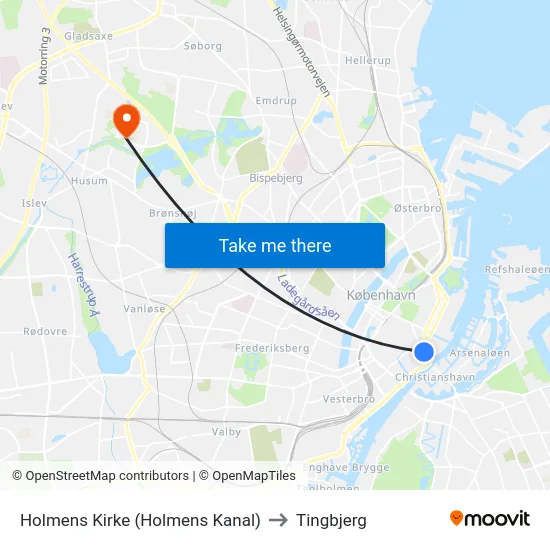 Holmens Kirke (Holmens Kanal) to Tingbjerg map