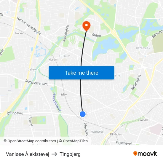 Vanløse Ålekistevej to Tingbjerg map