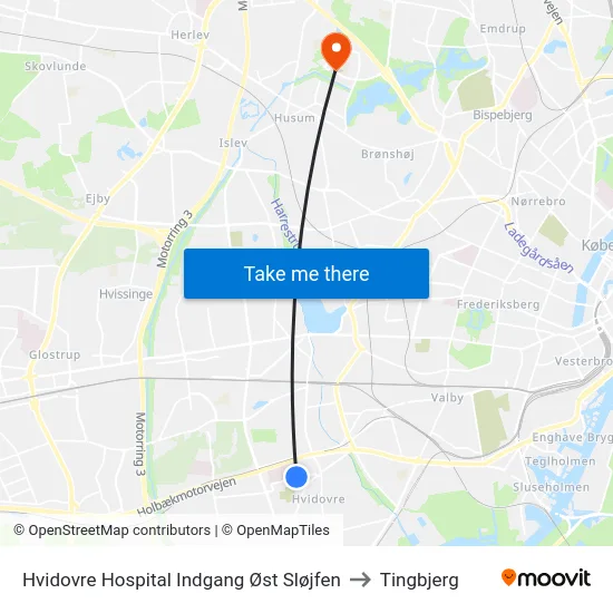 Hvidovre Hospital Indgang Øst Sløjfen to Tingbjerg map
