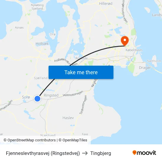 Fjenneslevthyrasvej (Ringstedvej) to Tingbjerg map