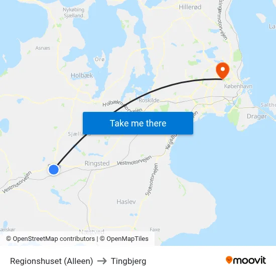 Regionshuset (Alleen) to Tingbjerg map