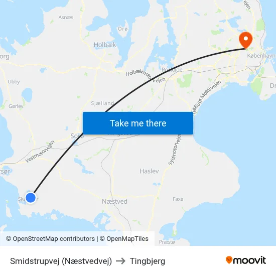 Smidstrupvej (Næstvedvej) to Tingbjerg map