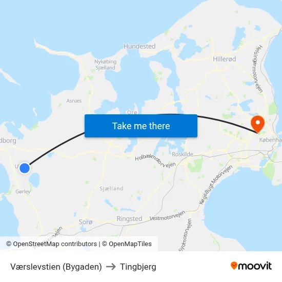 Værslevstien (Bygaden) to Tingbjerg map