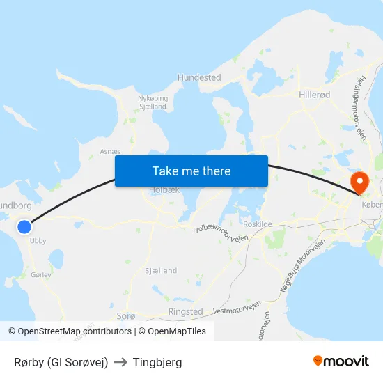 Rørby (Gl Sorøvej) to Tingbjerg map