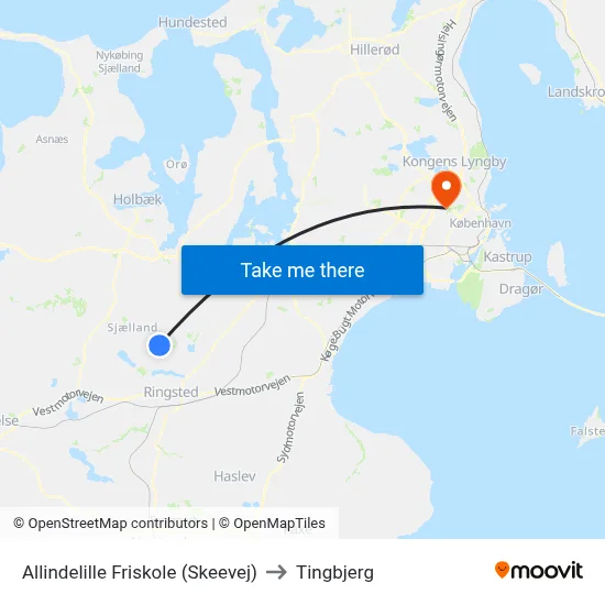 Allindelille Friskole (Skeevej) to Tingbjerg map