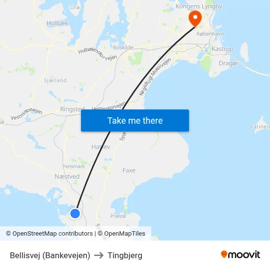 Bellisvej (Bankevejen) to Tingbjerg map