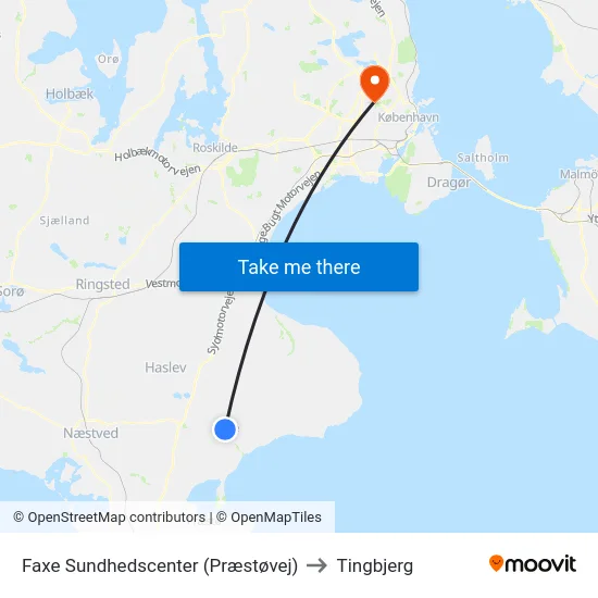 Faxe Sundhedscenter (Præstøvej) to Tingbjerg map