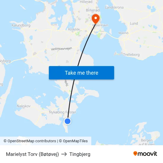 Marielyst Torv (Bøtøvej) to Tingbjerg map