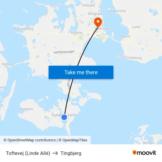 Toftevej (Linde Allé) to Tingbjerg map