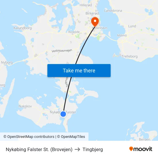 Nykøbing Falster St. (Brovejen) to Tingbjerg map