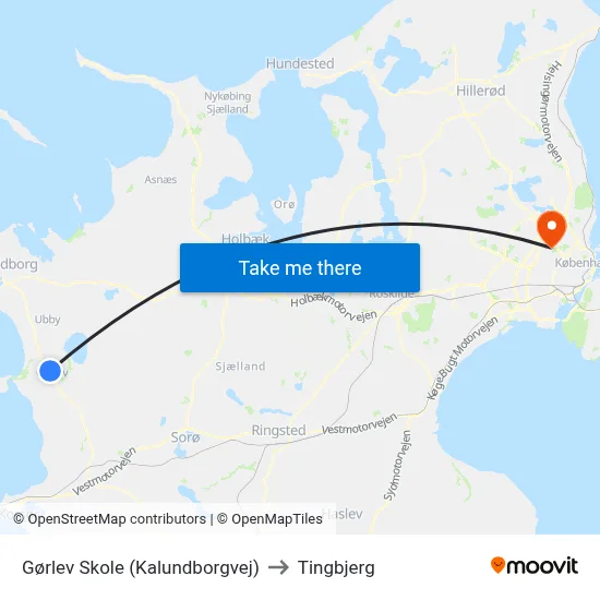 Gørlev Skole (Kalundborgvej) to Tingbjerg map
