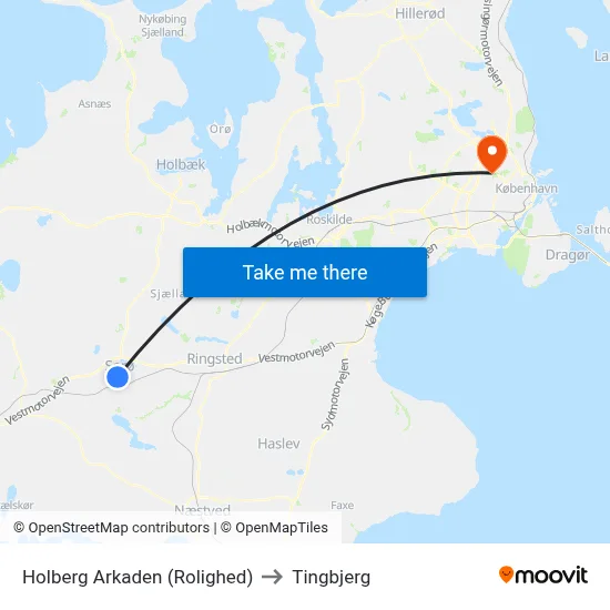 Holberg Arkaden (Rolighed) to Tingbjerg map