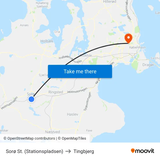 Sorø St. (Stationspladsen) to Tingbjerg map