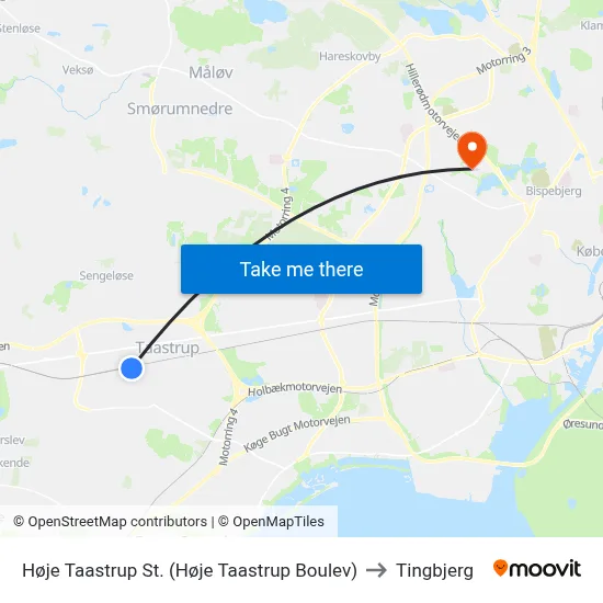 Høje Taastrup St. (Høje Taastrup Boulev) to Tingbjerg map