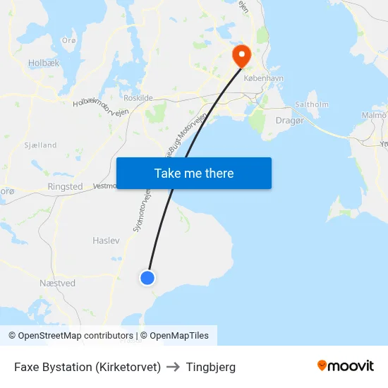 Faxe Bystation (Kirketorvet) to Tingbjerg map