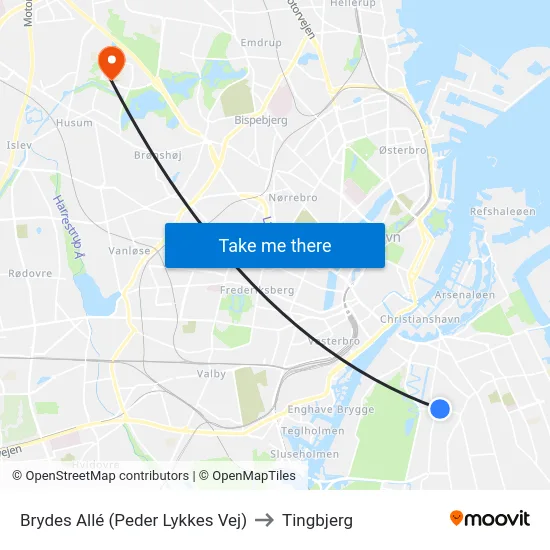 Brydes Allé (Peder Lykkes Vej) to Tingbjerg map