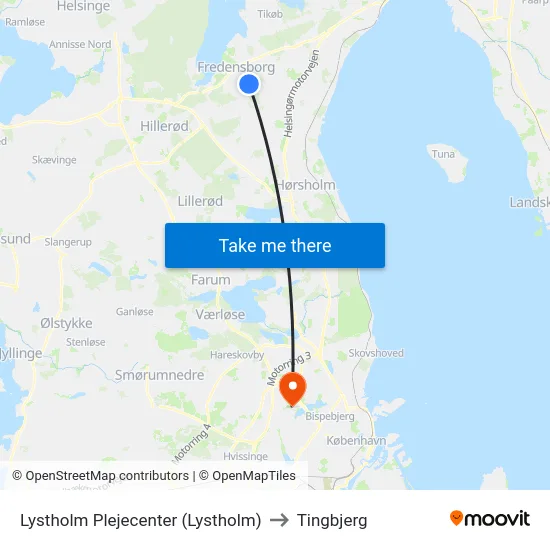 Lystholm Plejecenter (Lystholm) to Tingbjerg map