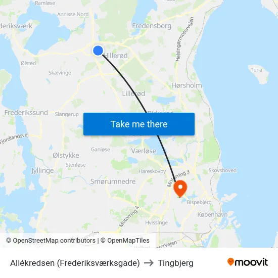 Allékredsen (Frederiksværksgade) to Tingbjerg map