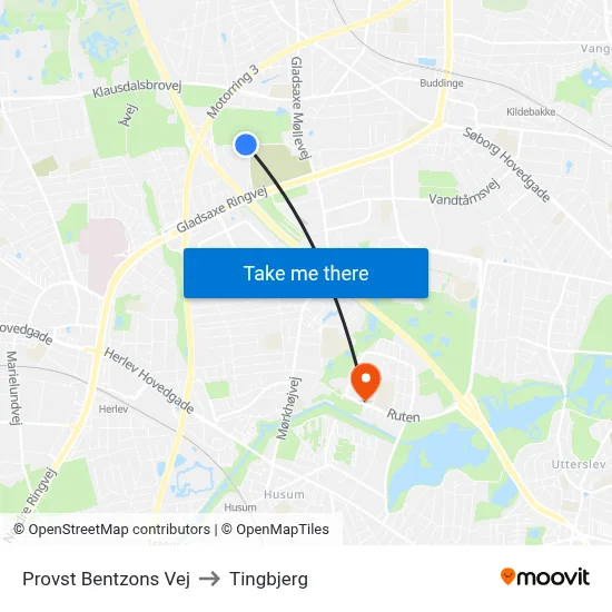 Provst Bentzons Vej to Tingbjerg map