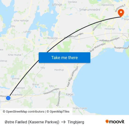 Østre Fælled (Kaserne Parkvej) to Tingbjerg map