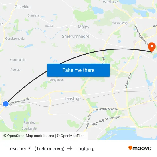 Trekroner St. (Trekronervej) to Tingbjerg map