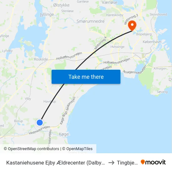 Kastaniehusene Ejby Ældrecenter (Dalbyvej) to Tingbjerg map