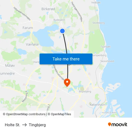 Holte St. to Tingbjerg map