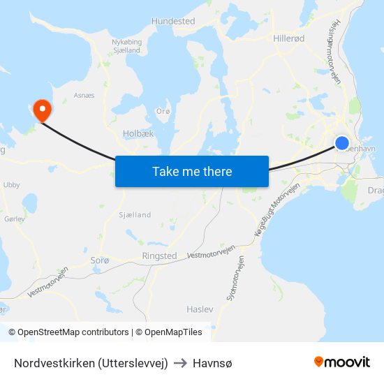 Nordvestkirken (Utterslevvej) to Havnsø map