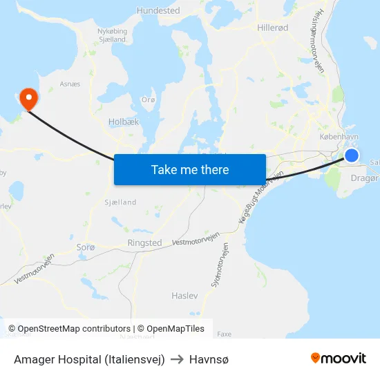 Amager Hospital (Italiensvej) to Havnsø map