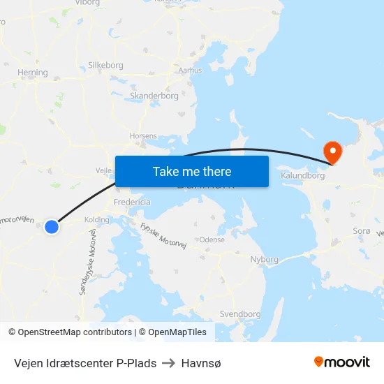 Vejen Idrætscenter P-Plads to Havnsø map
