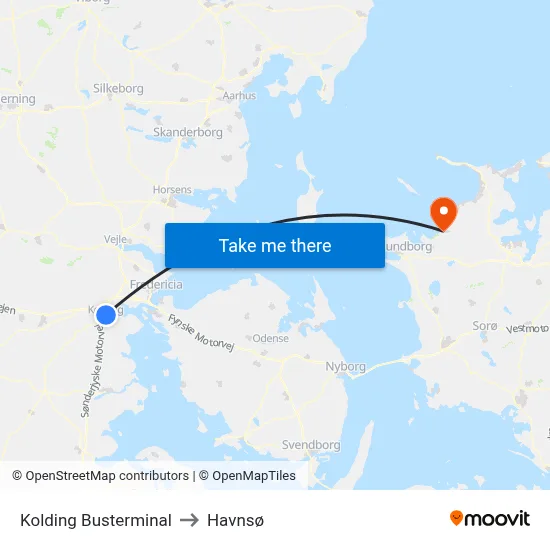 Kolding Busterminal to Havnsø map