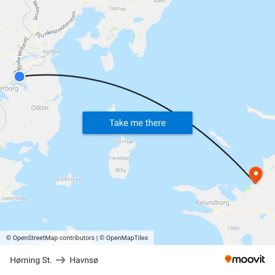Hørning St. to Havnsø map